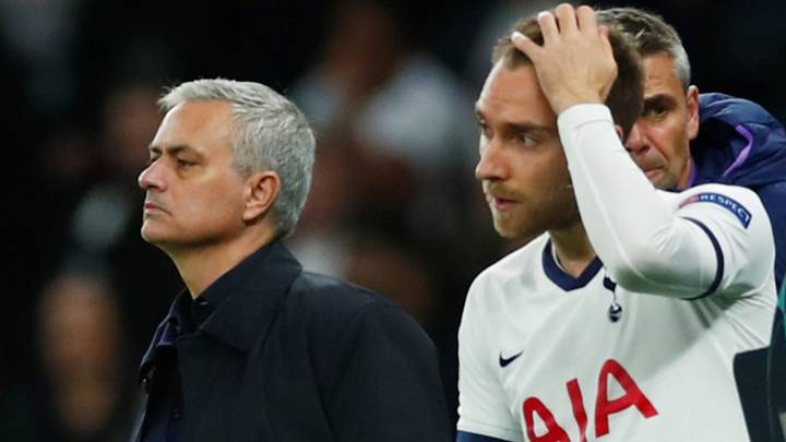 El jugador danés del Tottenham, Christian Eriksen, y su entrenador, José Mourinho.