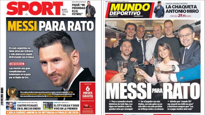 Portadas de los diarios Sport y Mundo Deportivo del día 4 de diciembre de 2019.