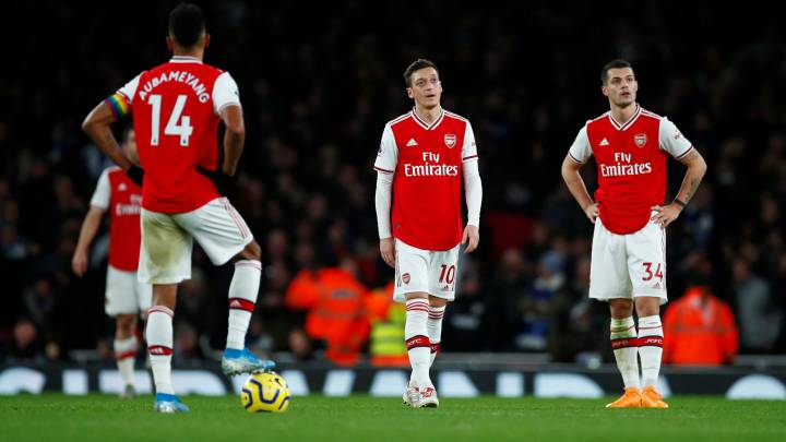 Los jugadores del Arsenal, durante un partido de la Premier League.