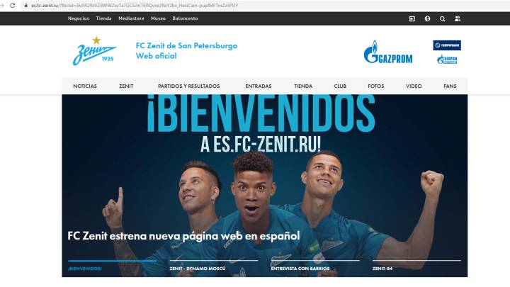 El Zenit de San Petersburgo ruso, que cuenta ya con varios jugadores hispanoparlantes en su plantilla, inauguró una web completamente en castellano.