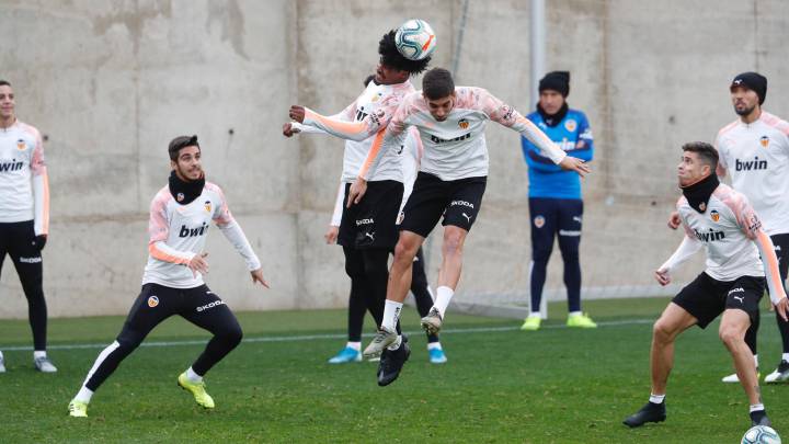 El Valencia, en el entrenamiento de hoy.
