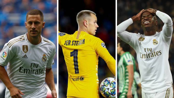 Eden Hazard (Real Madrid), Marc-André ter Stegen (Barcelona) y Vinicius Junior (Real Madrid).