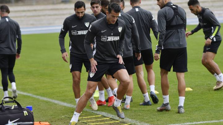Luis Hernández, durante un entrenamiento del Málaga.