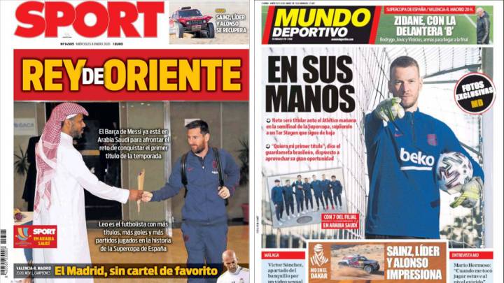 Portadas de los diarios Sport y Mundo Deportivo del día 8 de enero de 2020.