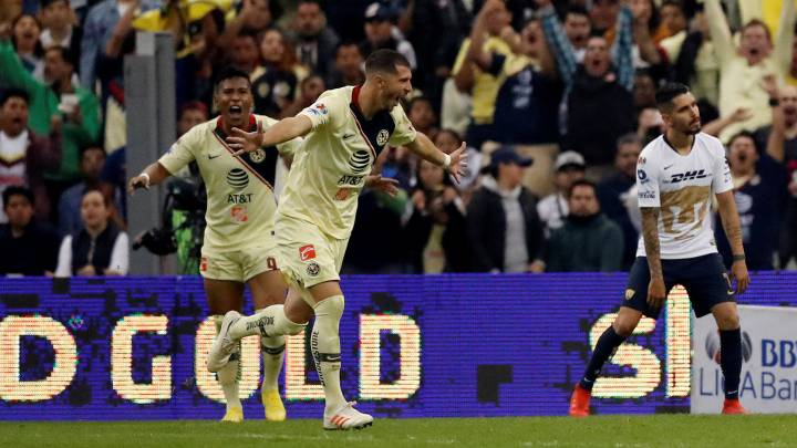 Guido Rodríguez celebra un gol con el América de México