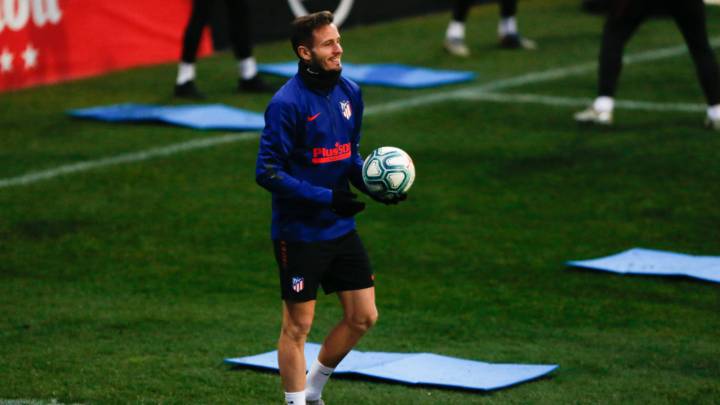 Saúl, durante un entrenamiento del Atlético.