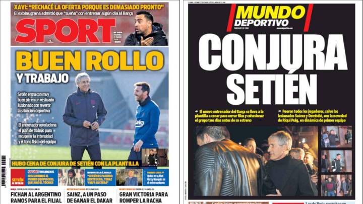 Portadas de los diarios Sport y Mundo Deportivo del día 17 de enero de 2020.