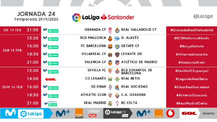 Ya se conocen los horarios de la jornada 24 de LaLiga Santander
