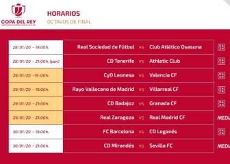 Partidos de hoy en la Copa del Rey: horarios y TV