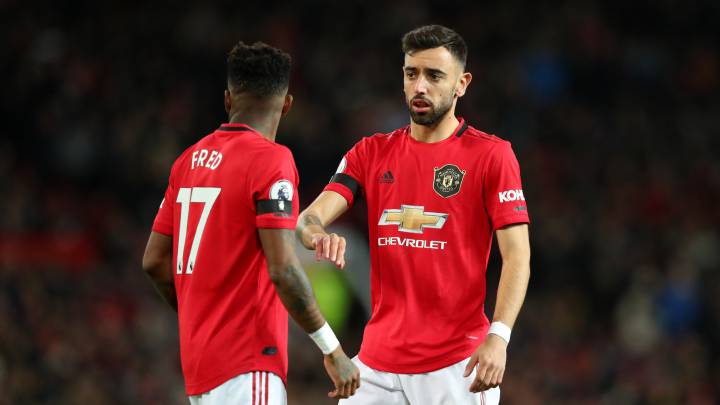 Bruno Fernandes en su debut con el Manchester United.