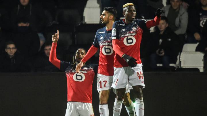 Renato Sanches, celebrando su gol con el Lille.
