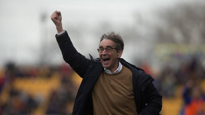Fernando Vázquez celebra el gol del Deportivo en Alcorcón