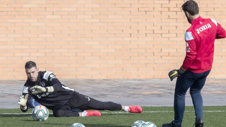 El guardameta español del Leganés, Iván Cuéllar, durante un entrenamiento.