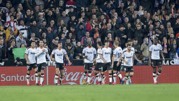 El Valencia celebra un gol.