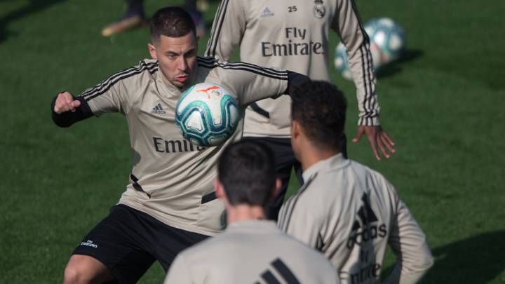 Eden Hazard, en el último entrenamiento del Real Madrid.