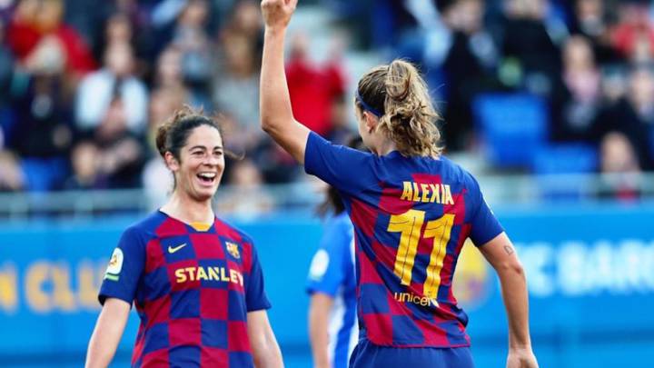 Torrejón celebra el gol de Alexia, que cumplía 300 partidos de azulgrana.