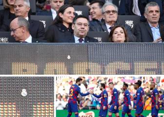 Real Madrid badge spotted on scoreboard at the Camp Nou