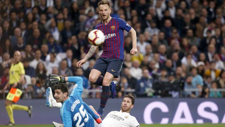 La imagen del gol de Rakitic la pasada temporada en el Bernabéu.