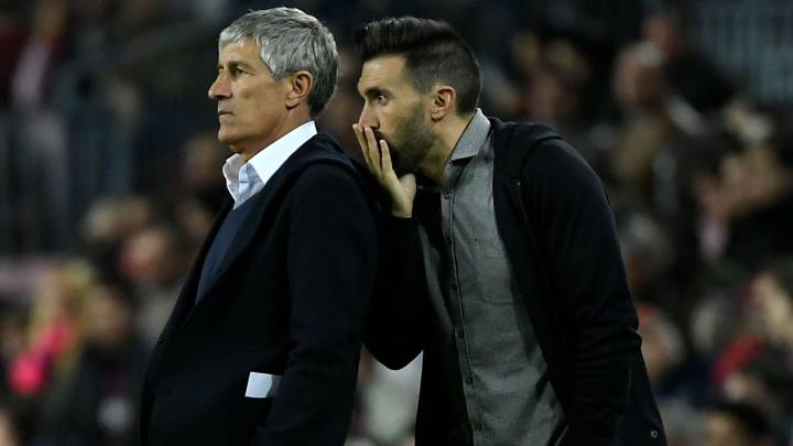 Setién y Sarabia, en el partido del Bernabéu.