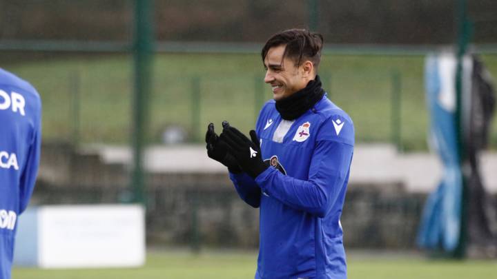 David Simón en un entrenamiento con el Deportivo