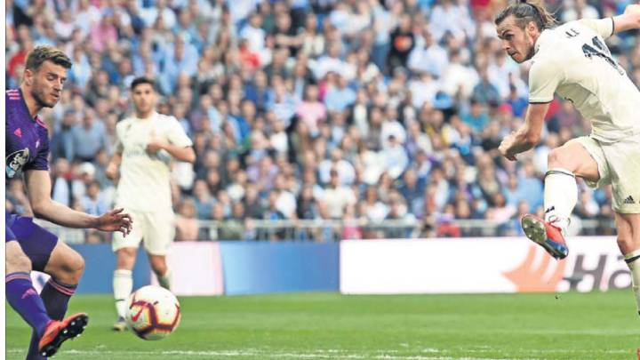 Bale marcó así su último gol en el Bernabéu.