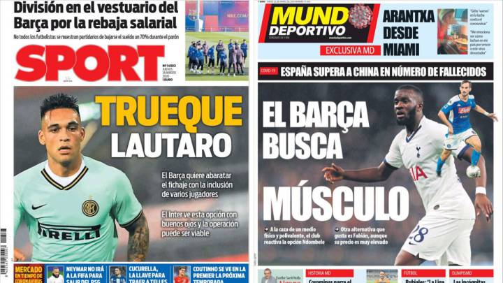 Portadas de Sport y Mundo Deportivo del día 26 de marzo de 2020.