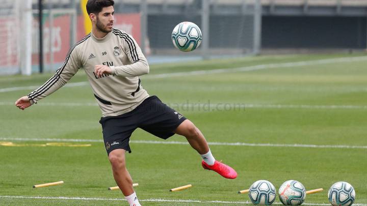 Asensio, en un entrenamiento con e Real Madrid antes del estallido de la pandemia el coronavirus.