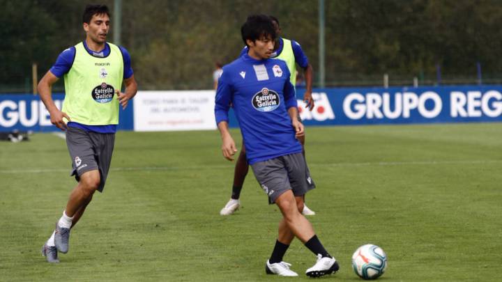 Gaku Shibasaki, durante un entrenamiento del Deportivo.