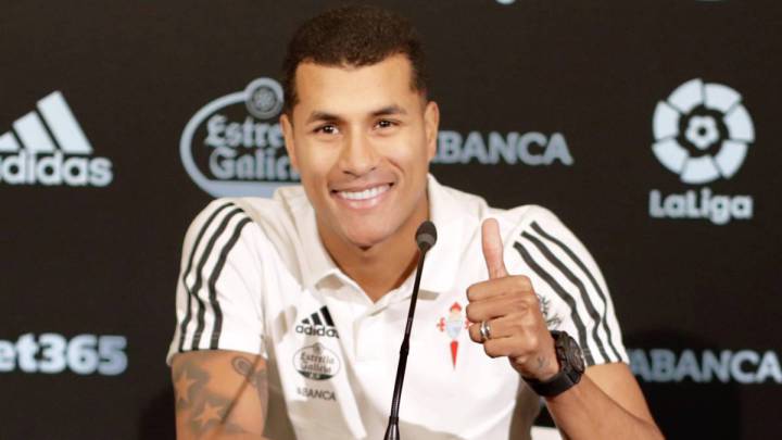Jeison Murillo sonríe durante su presentación como jugador del Celta durante el pasado mes de enero.