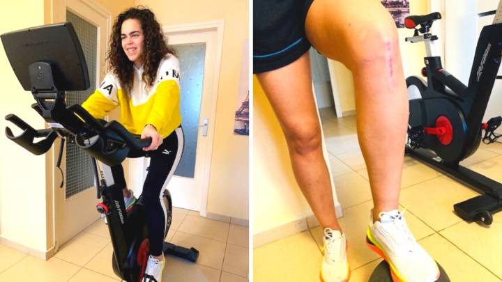 Andrea Falcón, jugadora del Barça, se recupera de una lesión en el cruzado durante esta cuarentena.