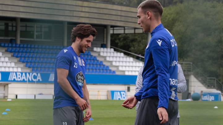 Keko y Vallejo en un entrenamiento con el Deportivo