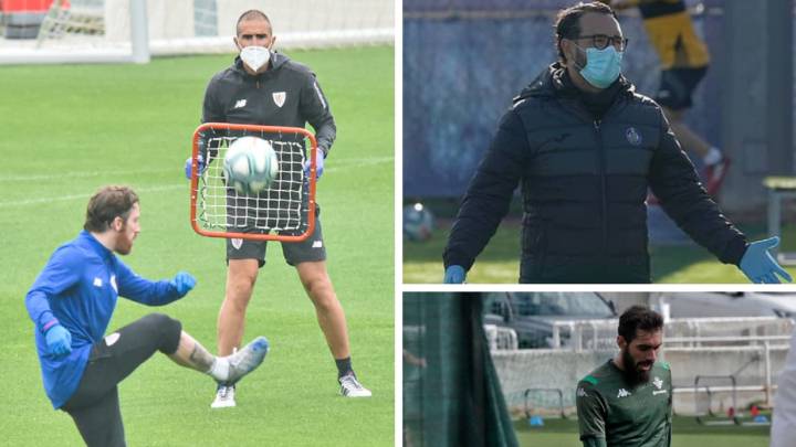 Muniain, Garitano, Bordalás y Borja Iglesias, ayer durante sus entrenamientos.
