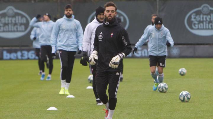 Sergio Álavarez, durante un entrenamiento de esta temporada con el Celta