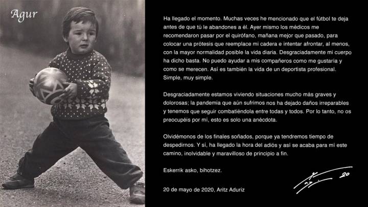 La emotiva carta con la que se despide Aduriz del fútbol