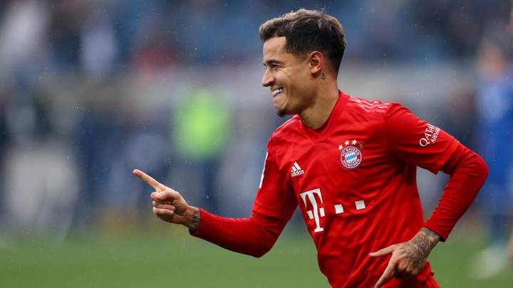 FILE PHOTO: Soccer Football - Bundesliga - TSG 1899 Hoffenheim v Bayern Munich - PreZero Arena, Sinsheim, Germany - February 29, 2020 Bayern Munich's Philippe Coutinho celebrates scoring their fifth goal REUTERS/Kai Pfaffenbach DFL regulations prohibit any use of photographs as image sequences and/or quasi-video/File Photo