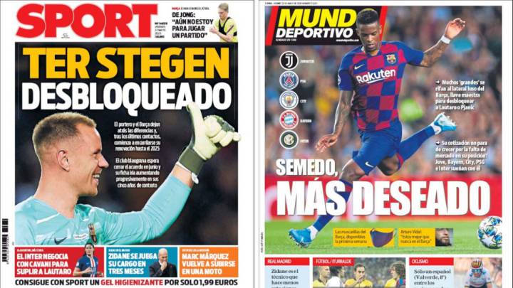 Portadas de los diarios Sport y Mundo Deportivo del día 22 de mayo de 2020.