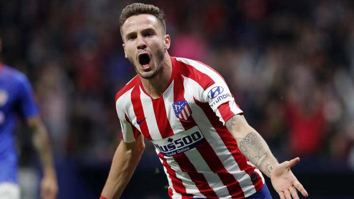 Saúl celebra un gol con el Atlético.
