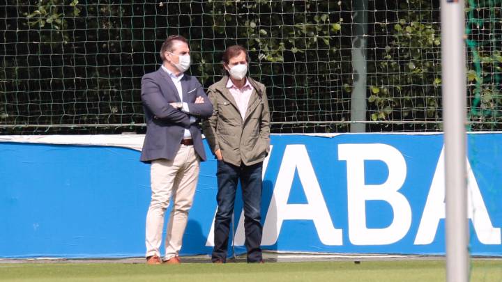 Fernando Vidal y Richard Barral en el entrenamiento del Deportivo