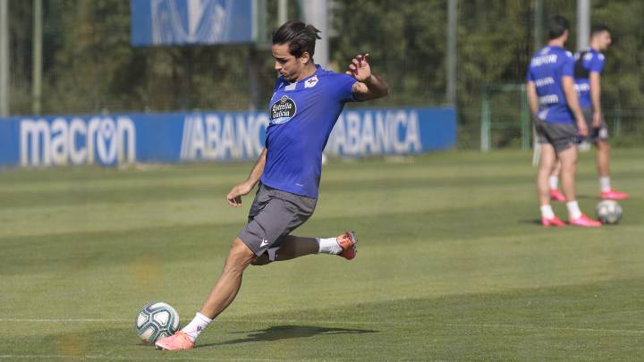 David Simón en un entrenamiento con el Deportivo