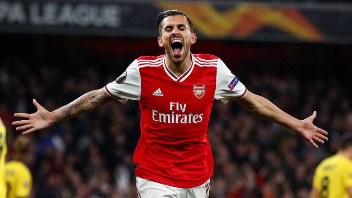 Dani Ceballos celebra un gol con el Arsenal.