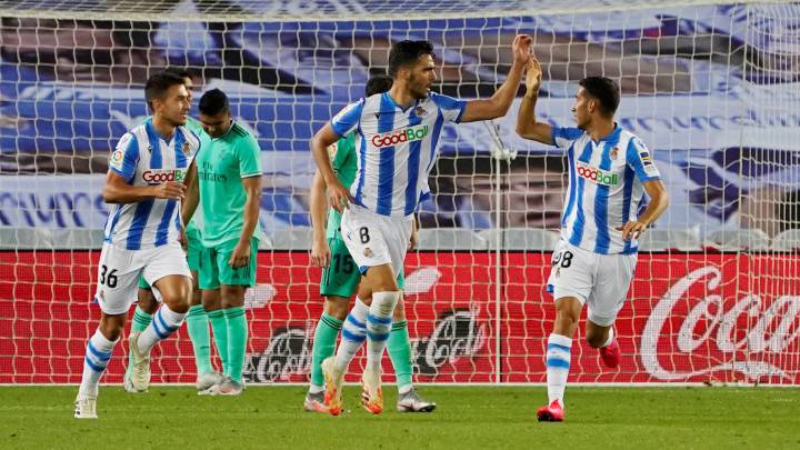 Mikel Merino celebra un gol