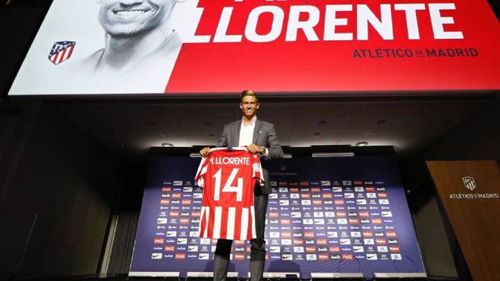 Marcos Llorente en su presentación con el Atlético.
