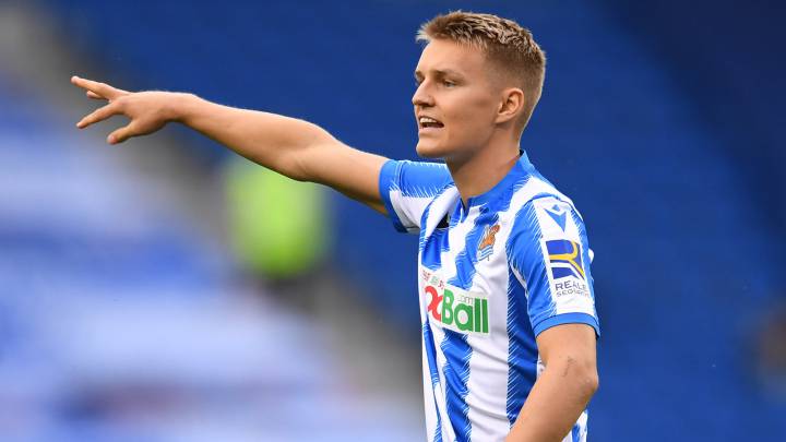 Odegaard, en un partido con la Real.