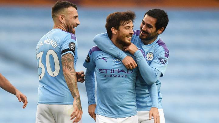 Silva celebra su gol al Newcastle.