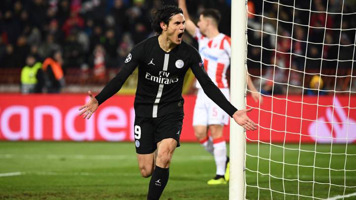 Edinson Cavani celebra un gol con el PSG