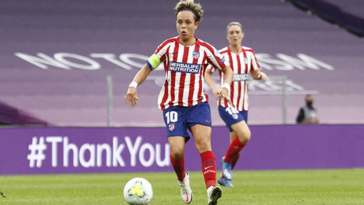 Amanda Sampedro, capitana del Atlético, en el partido de Champions ante el Barça en San Mamés.