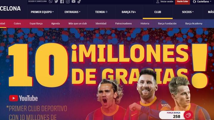 El Barça supera los 10 millones de suscriptores en Youtube