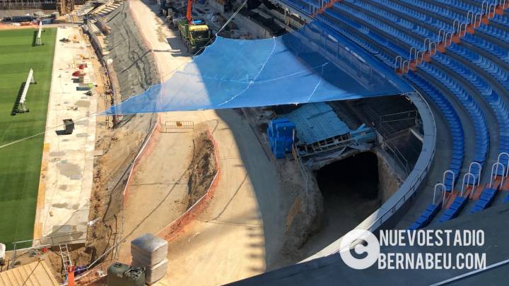 Imagen del túnel que irá soterrado bajo la grada del nuevo Santiago Bernabéu circundando el terreno de juego del estadio del Real Madrid.