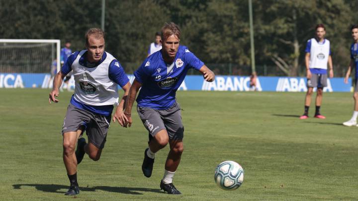 Gandoy en un entrenamiento con el Deportivo