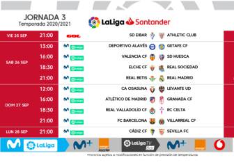 LaLiga vuelve a poner partidos el viernes y el lunes para la J3